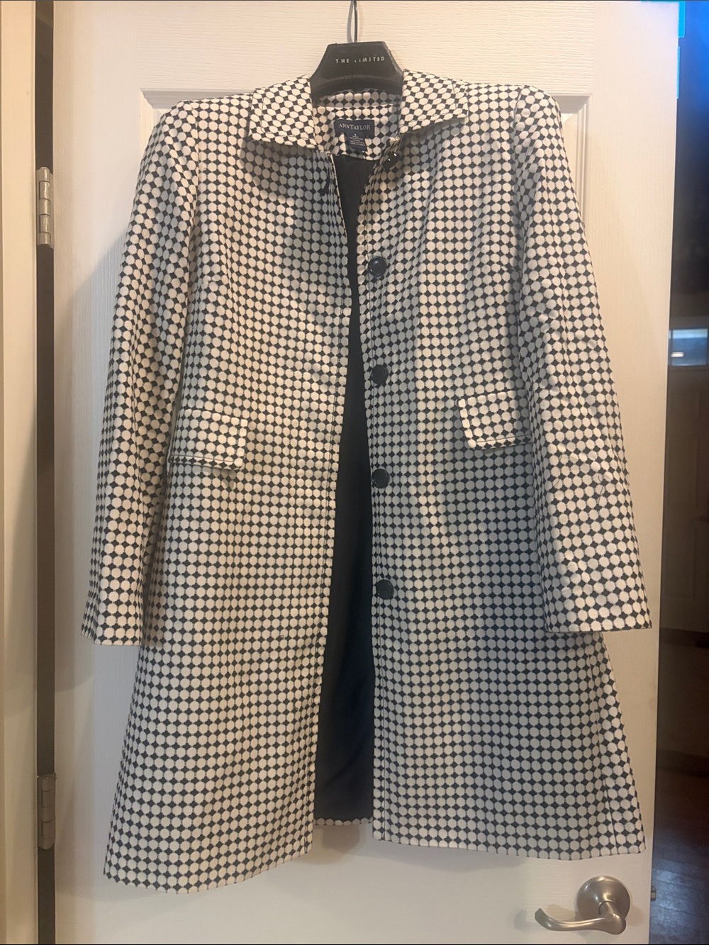 Ann Taylor Black and White Geo-Print Trench Coat